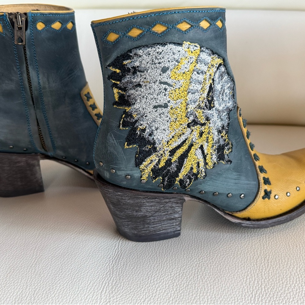 Old Gringo Yellow and Blue Ankle Booties with Western Flair